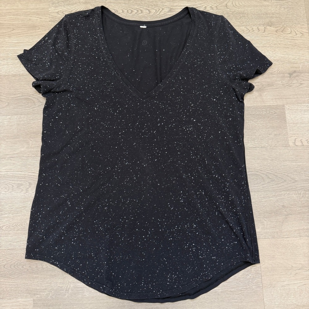 Lululemon Love Tee Womens 8 Black White Speckled V Neck Shirt